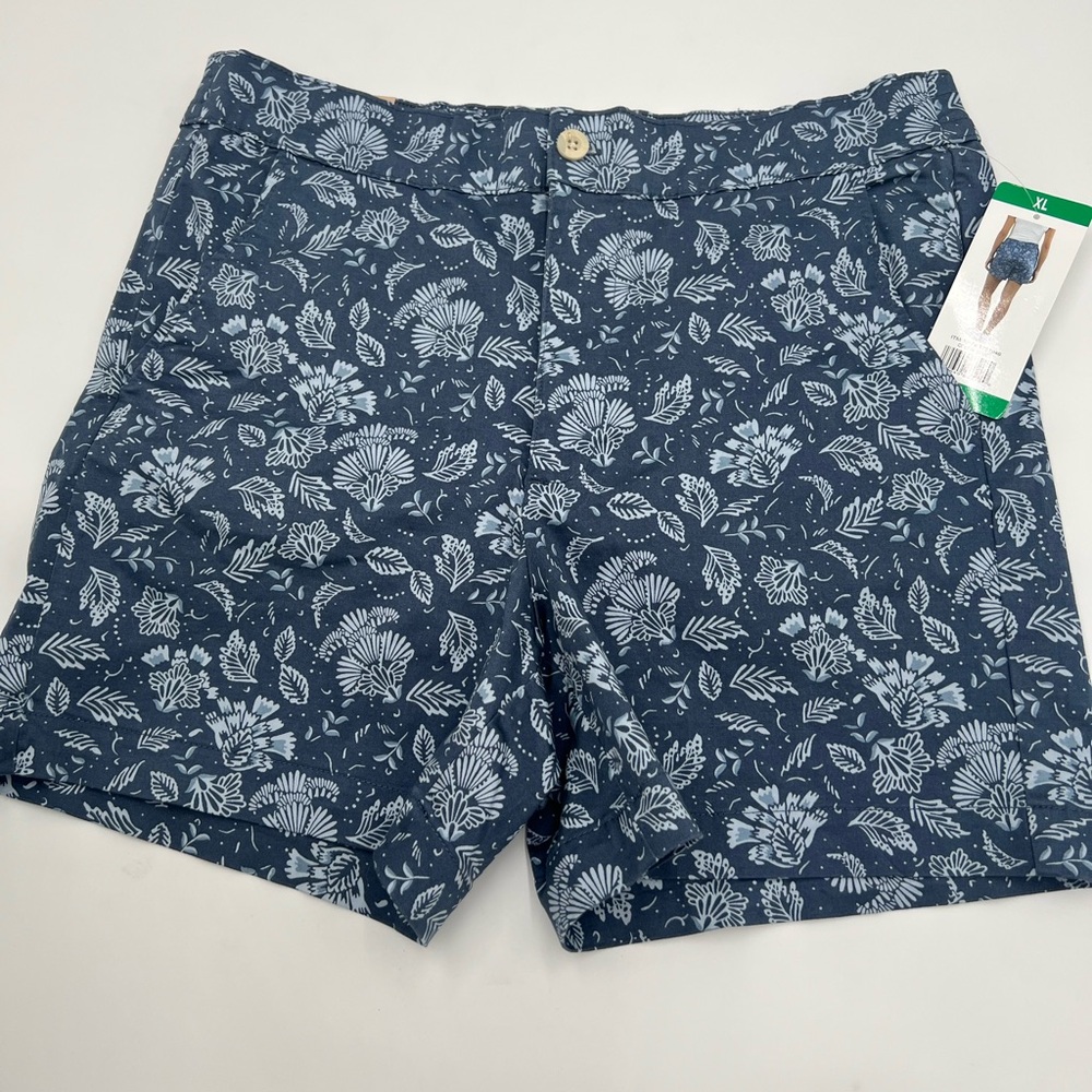 Jacks Girlfriend Womens XL Blue Floral Stretch‎ Satin Chino Shorts 1751946 NEW